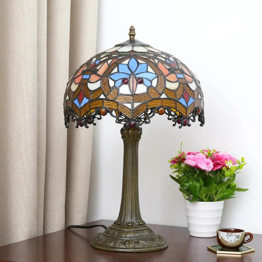 12inch Stained Glass Retro Heart-shaped Beads Lampshade Vintage Tiffany Table Lamp - CTL