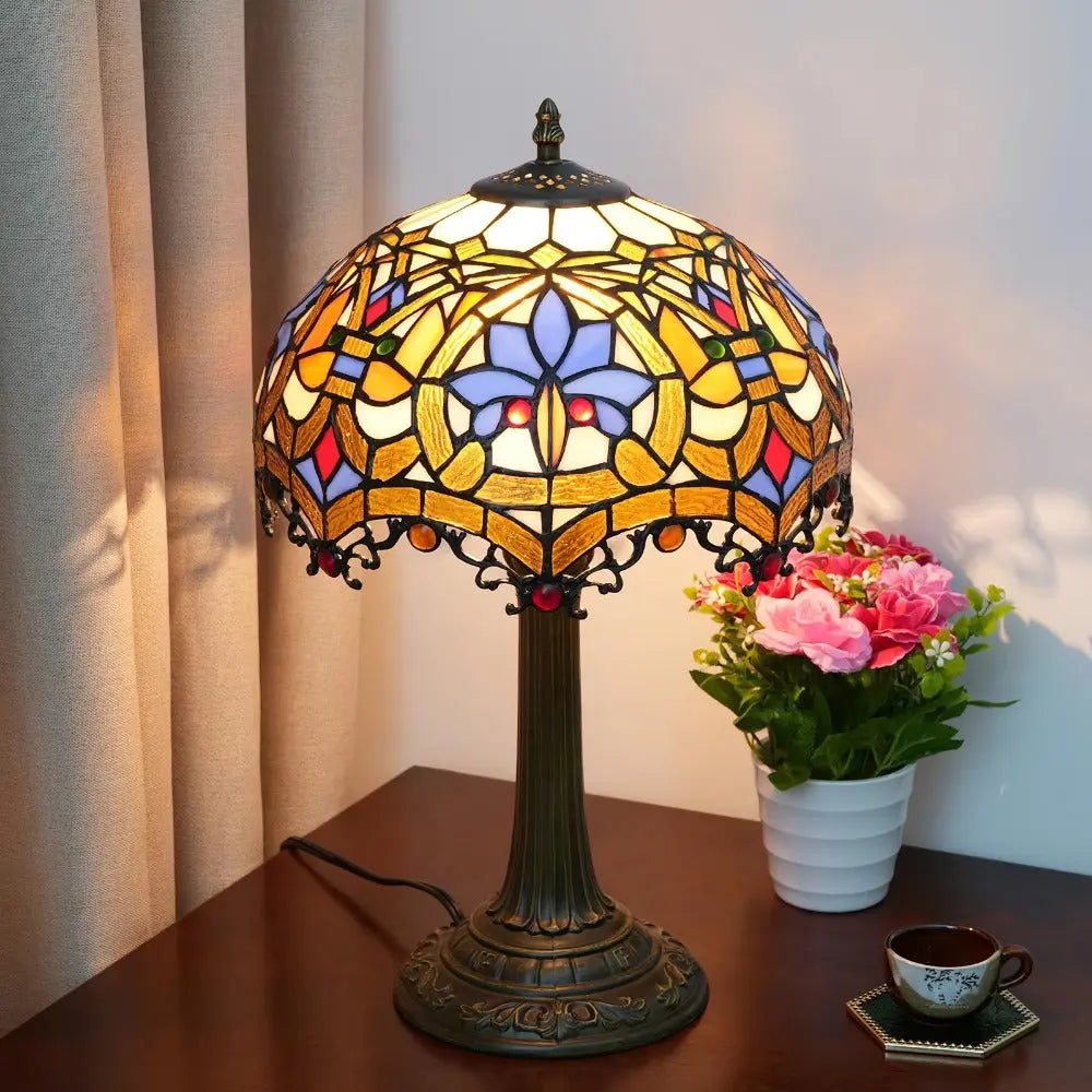 12inch Stained Glass Retro Heart-shaped Beads Lampshade Vintage Tiffany Table Lamp - CTL