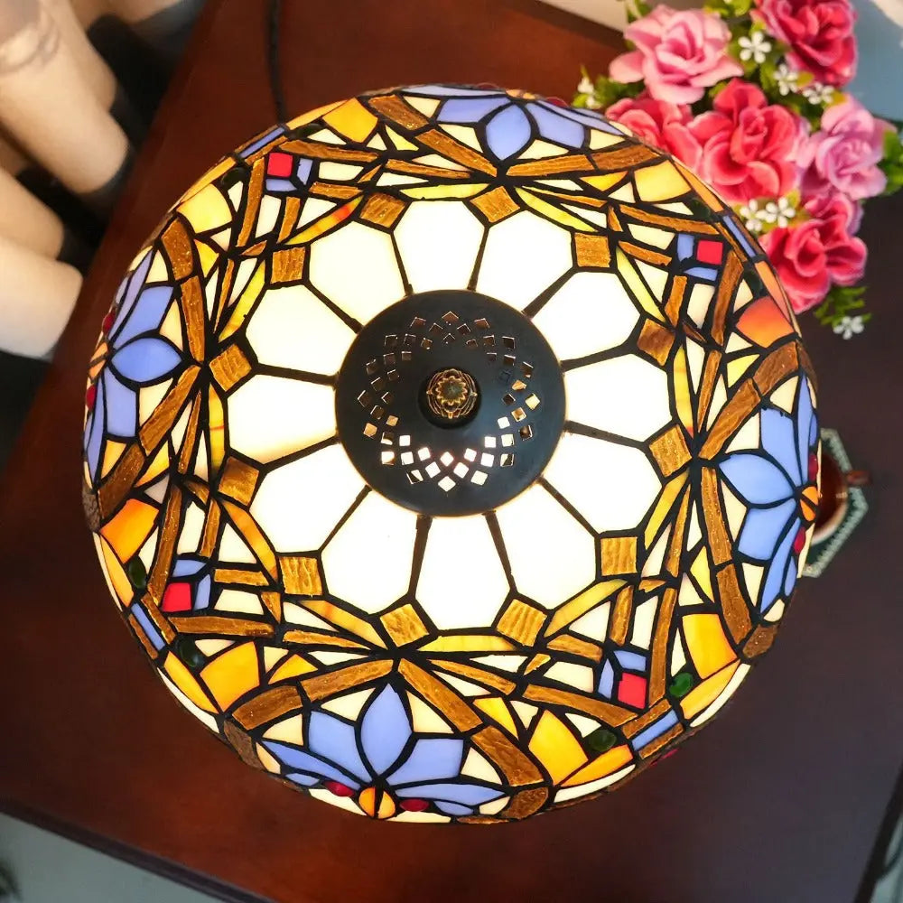 12inch Stained Glass Retro Heart-shaped Beads Lampshade Vintage Tiffany Table Lamp - CTL