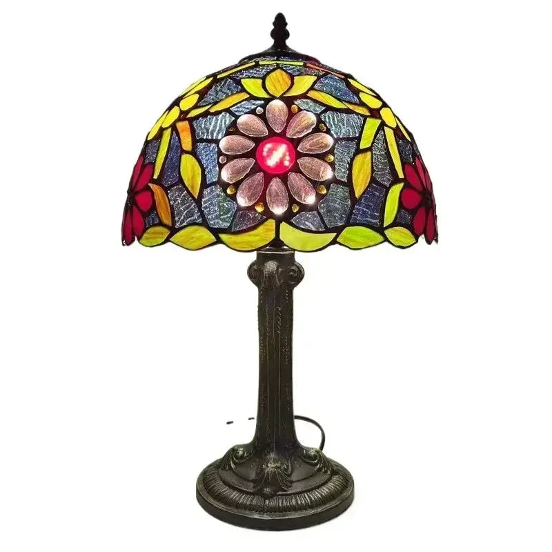 12inch Stained Glass Rose Dragonfly Lampshade Vintage Tiffany Glass Table Lamp - CTL