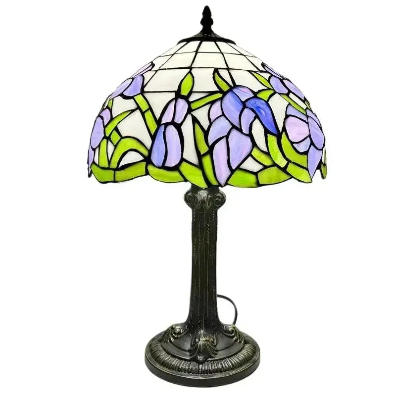 12inch Stained Glass Rose Dragonfly Lampshade Vintage Tiffany Glass Table Lamp - CTL
