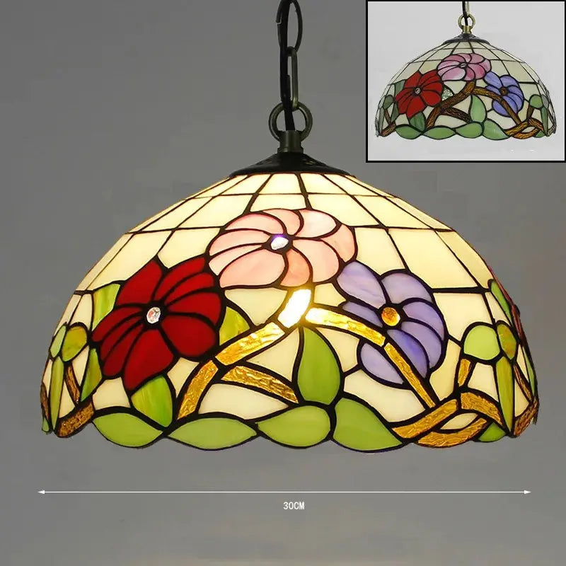 12inch Stained Glass Tricolor Flower Lampshade Tiffany Pendant Lights Kitchen Pendant Lamp - CTL