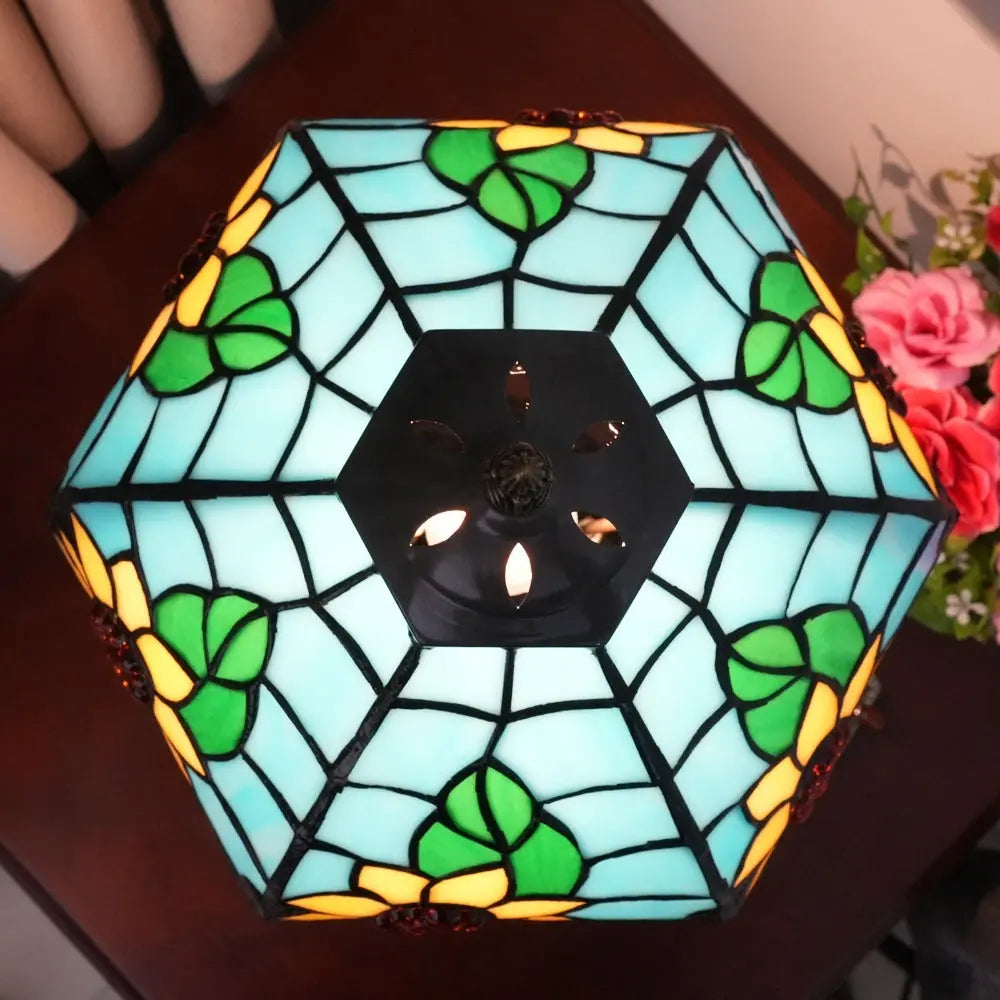 12inch Sunflower Tiffany Table Lamp Stained Glass Pastoral Lampshade Vintage Desk Light - CTL
