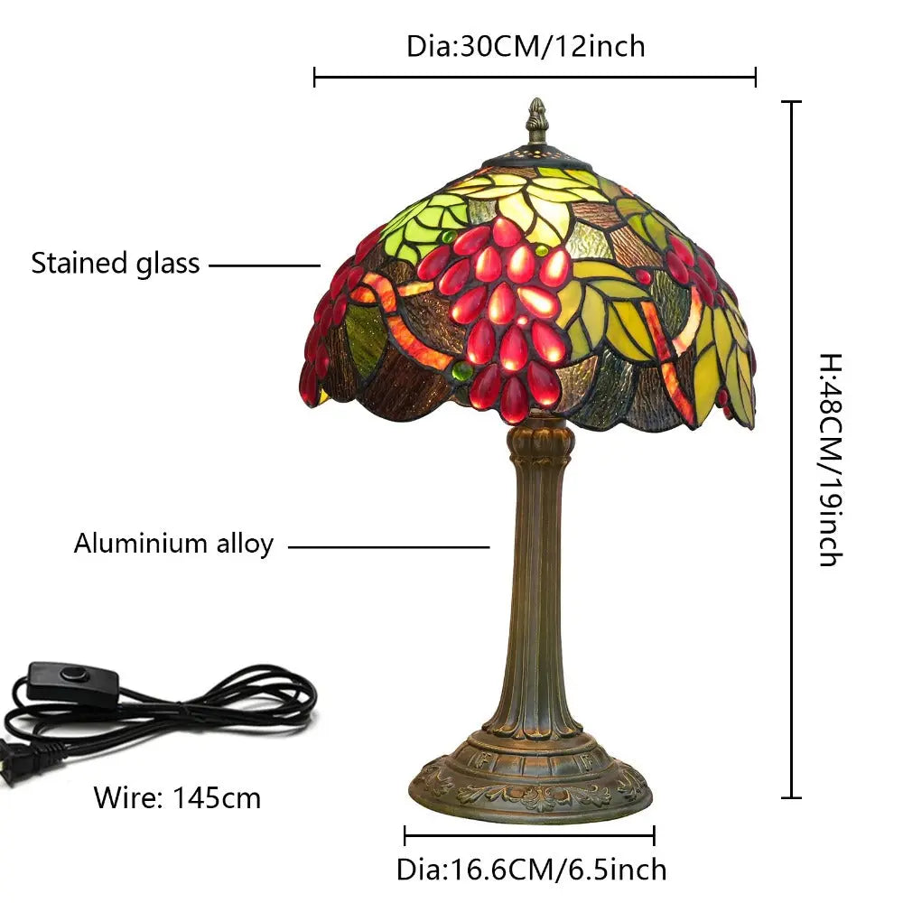 12inch Tiffany Stained Glass American Garden Grapes Lampshade Vintage Table Lamp - CTL