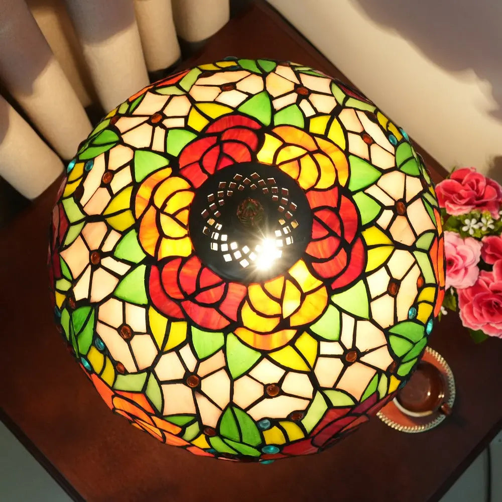 12inch Tiffany Stained Glass American Gorgeous Rose Lampshade Vintage Table Lamp - CTL