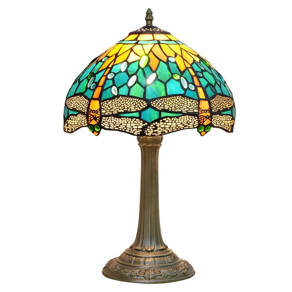 12inch Tiffany Lamp Dragonfly Antique Stained Glass Green Lampshade Desk Table Light - CTL