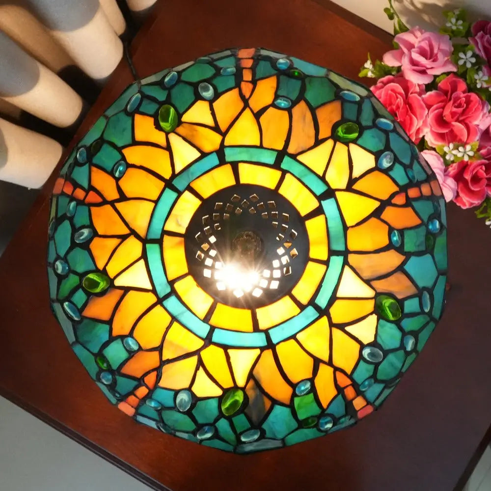 12inch Tiffany Lamp Dragonfly Antique Stained Glass Green Lampshade Desk Table Light - CTL