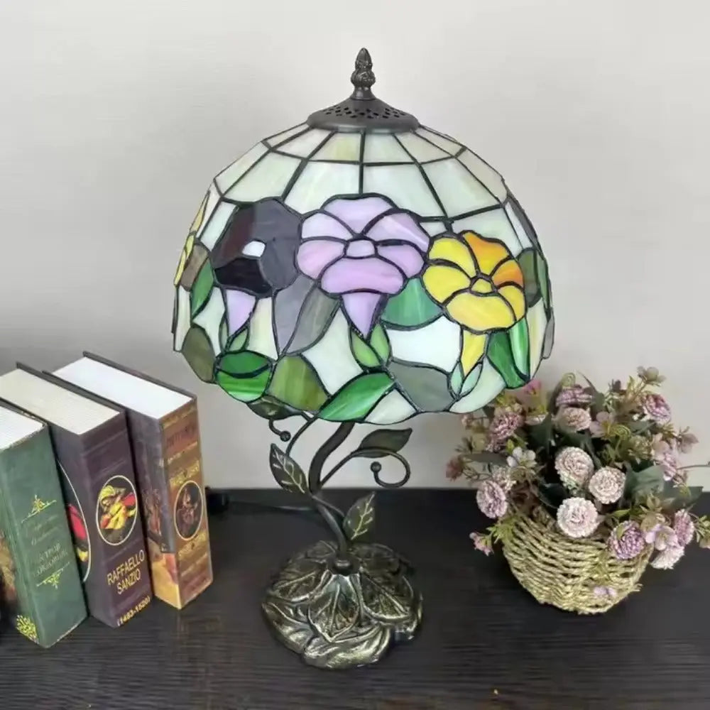 12inch Antique Tiffany Table Lamps Stained Glass Rose Handmade Bedside Light - CTL