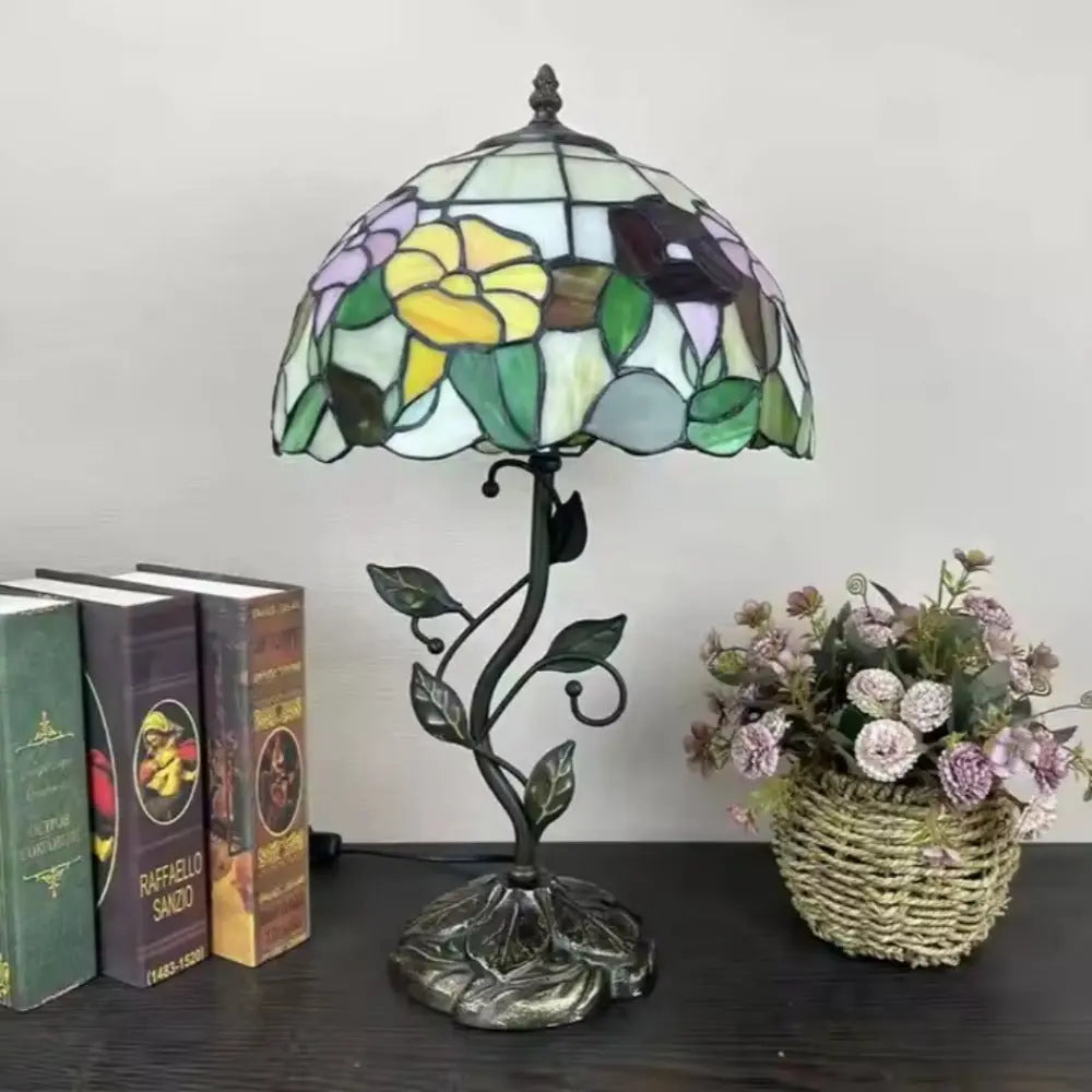 12inch Antique Tiffany Table Lamps Stained Glass Rose Handmade Bedside Light - CTL