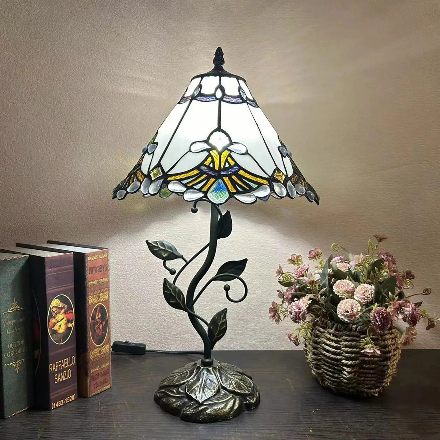 12inch Antique Tiffany Table Lamps Stained Glass Rose Handmade Bedside Light - CTL