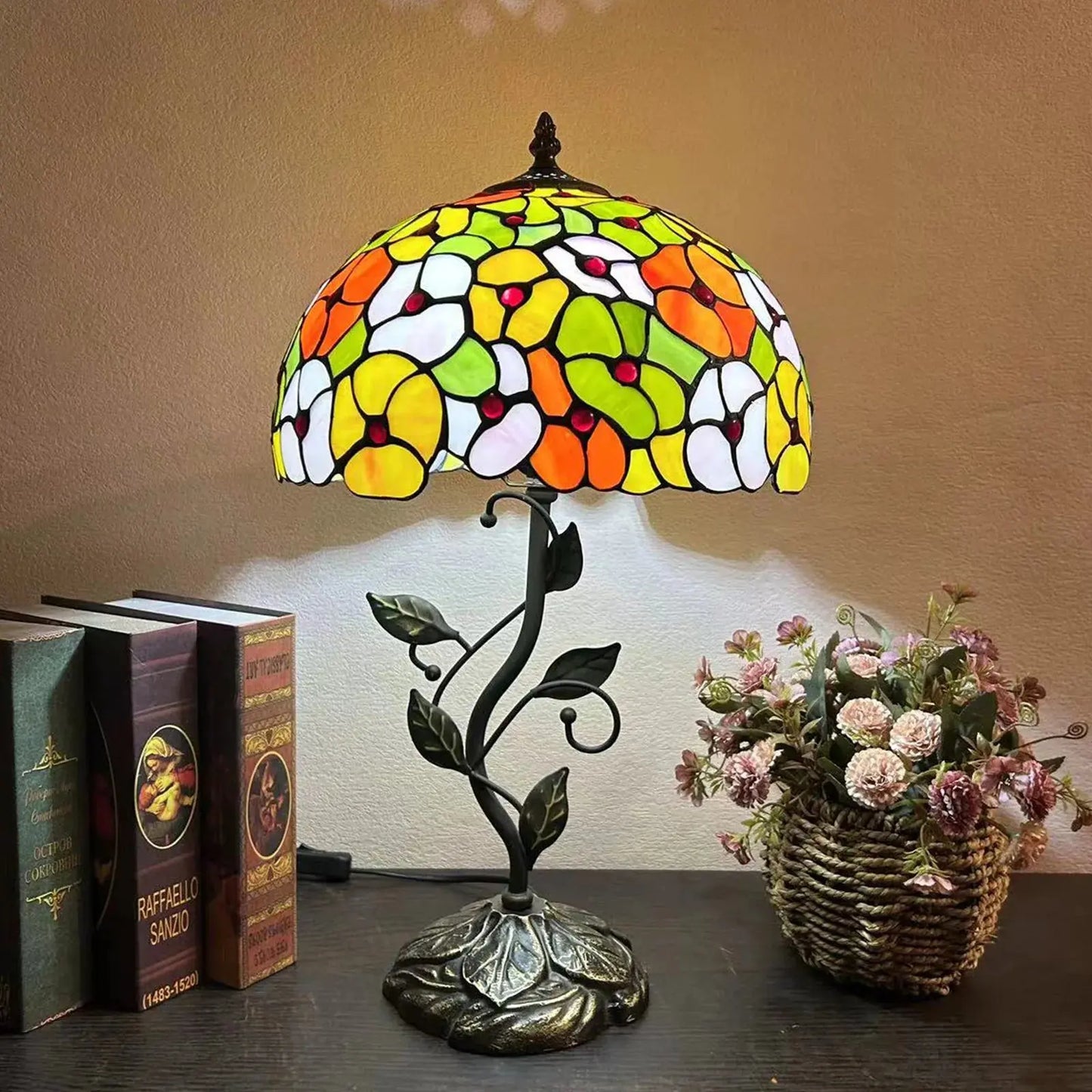 12inch Antique Tiffany Table Lamps Stained Glass Rose Handmade Bedside Light - CTL