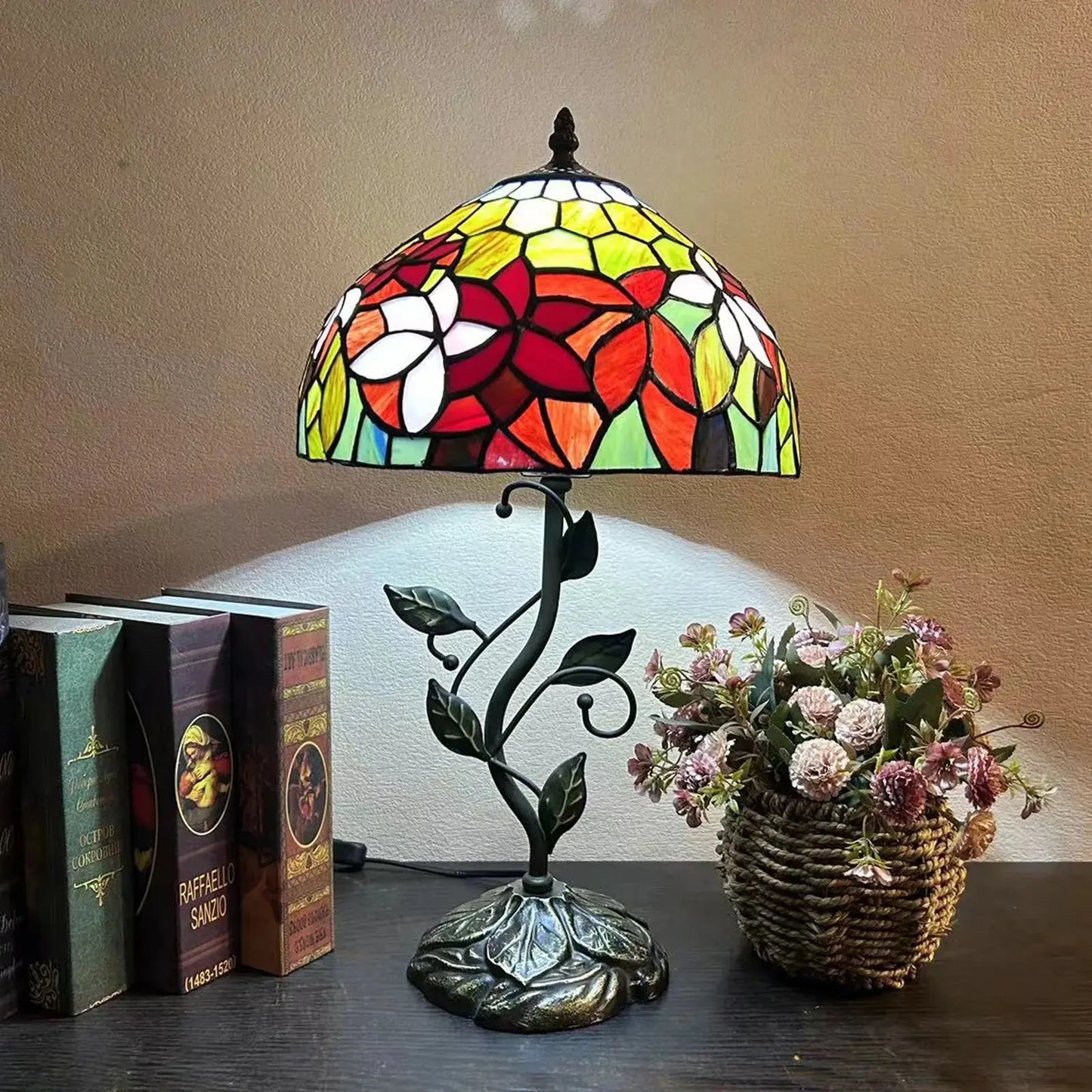 12inch Antique Tiffany Table Lamps Stained Glass Rose Handmade Bedside Light - CTL