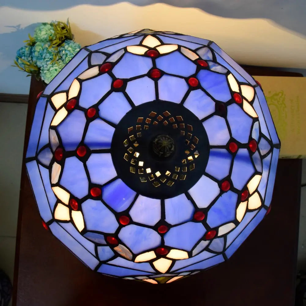 12inch Tiffany Stained Glass Blue Baroque Lampshade Vintage Table Lamp - CTL