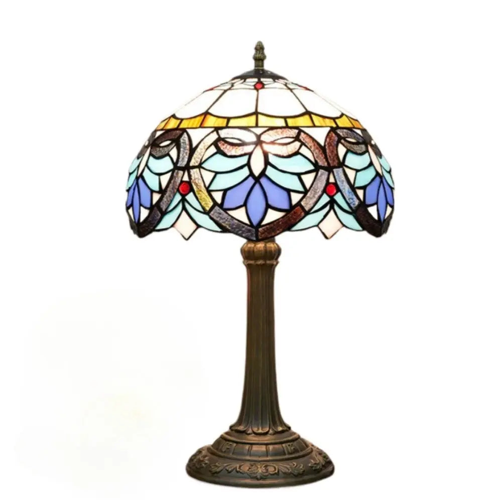 12inch Tiffany Stained Glass Blue Heart Floral Lampshade Office Home Vintage Table Lamp - CTL