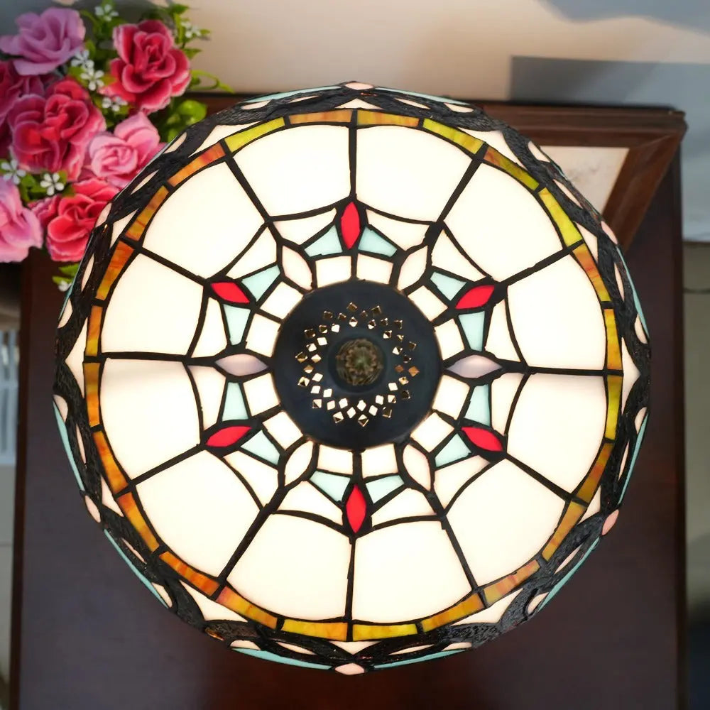 12inch Tiffany Stained Glass Blue Heart Floral Lampshade Office Home Vintage Table Lamp - CTL