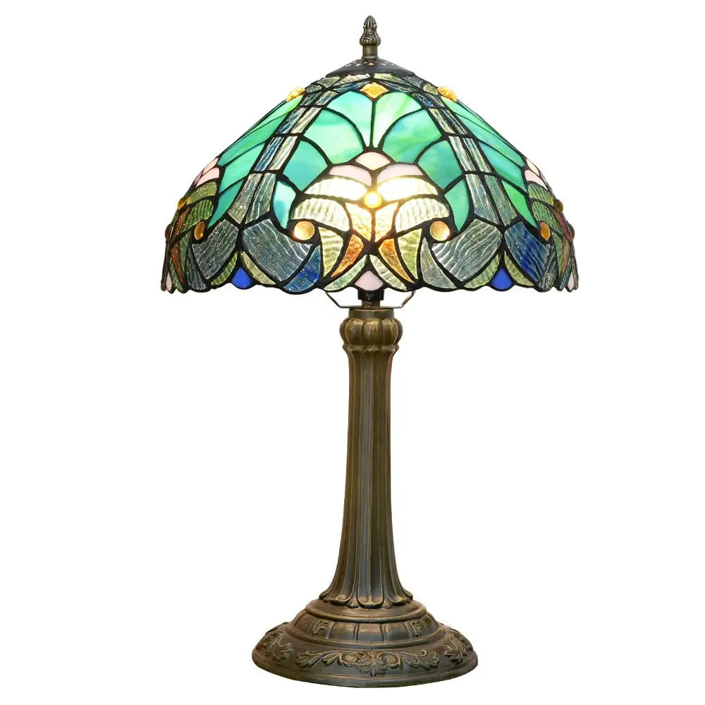 12inch Stained Glass Green Lampshade Tiffany Table Lamp Vintage Desk Light - CTL