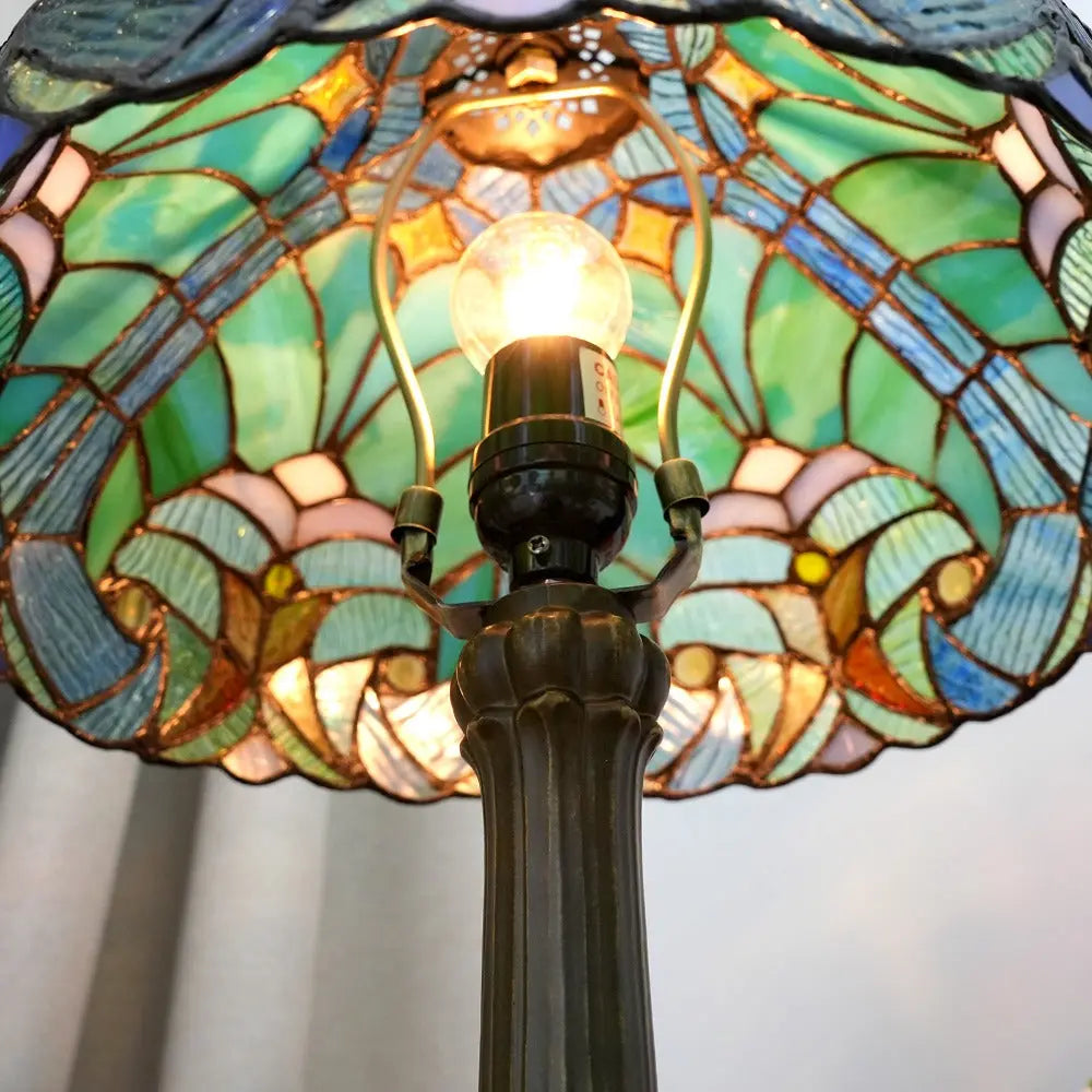 12inch Stained Glass Green Lampshade Tiffany Table Lamp Vintage Desk Light - CTL