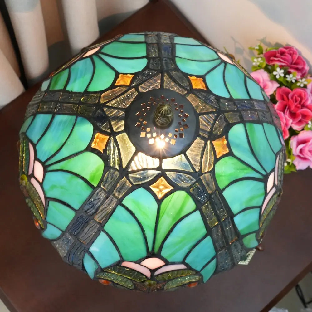 12inch Stained Glass Green Lampshade Tiffany Table Lamp Vintage Desk Light - CTL
