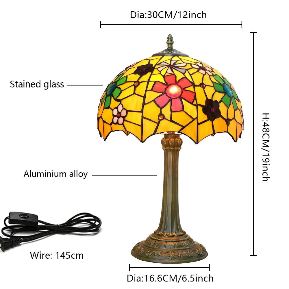 12inch Tiffany Bedside Lights Stained Glass Cherry Blossoms Lampshade Vintage Table Lamp - CTL