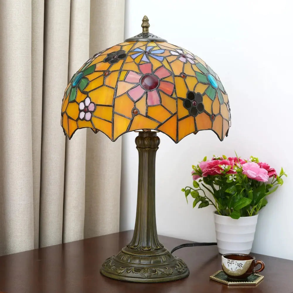 12inch Tiffany Bedside Lights Stained Glass Cherry Blossoms Lampshade Vintage Table Lamp - CTL