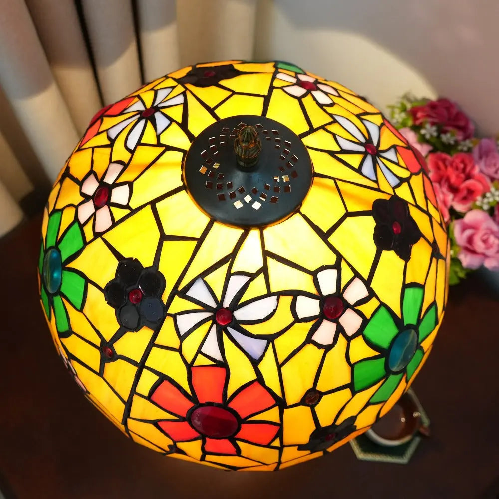 12inch Tiffany Bedside Lights Stained Glass Cherry Blossoms Lampshade Vintage Table Lamp - CTL