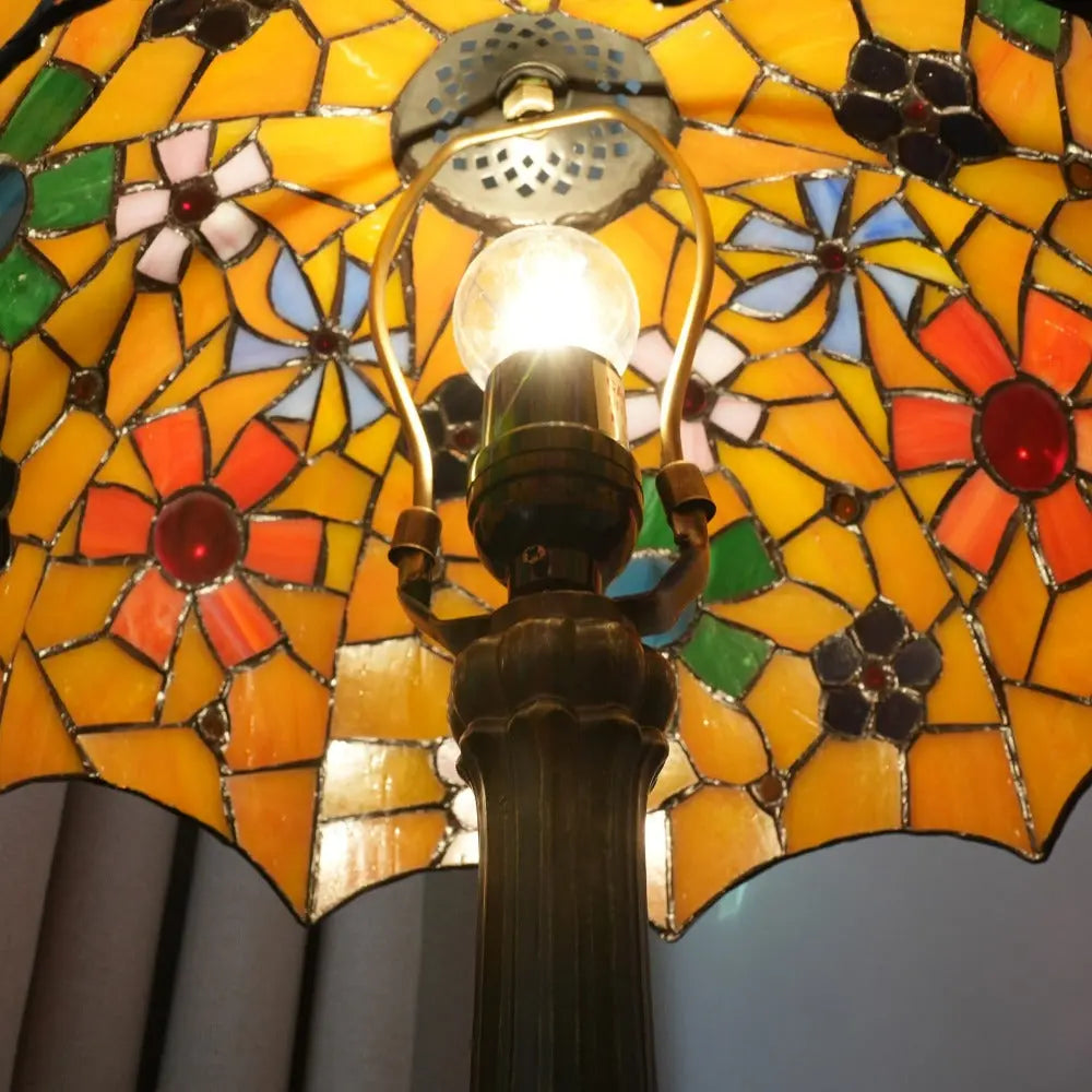 12inch Tiffany Bedside Lights Stained Glass Cherry Blossoms Lampshade Vintage Table Lamp - CTL
