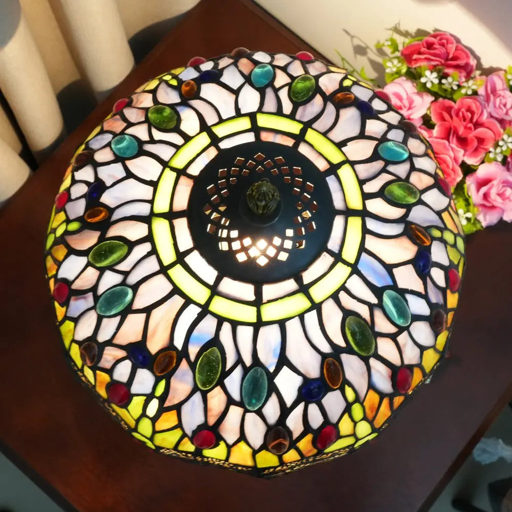 12inch Tiffany Style Dragonfly Table Lamp Stained Glass Lampshade Vintage Desk Lamp - CTL