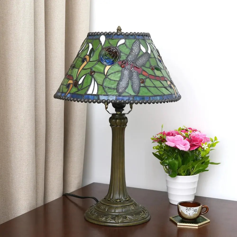 12inch Tiffany Stained Glass Dragonfly Flower Lampshade Vintage Desk Lamp - CTL