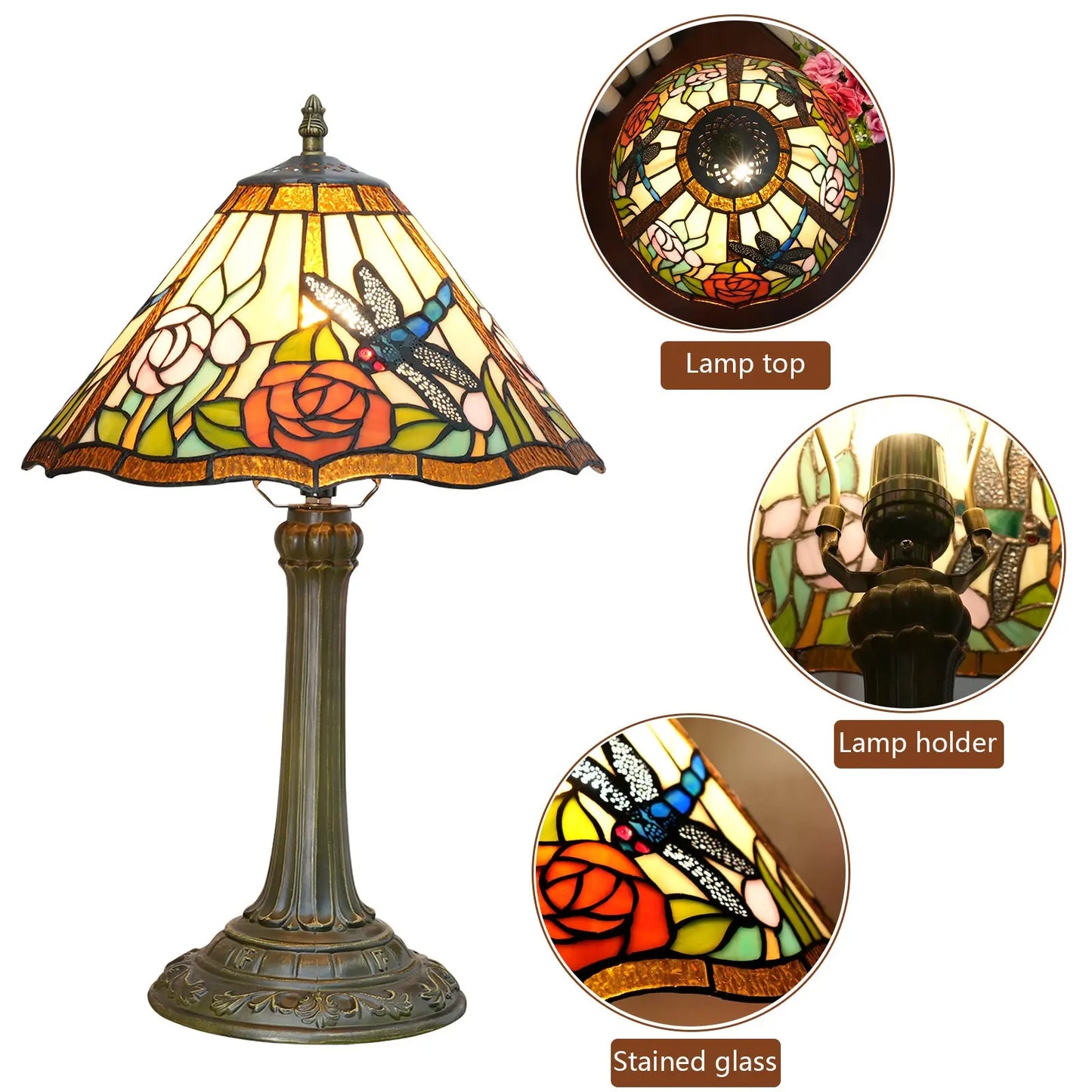 12inch Stained Glass Reading Lamp Dragonfly Lampshade Vintage Tiffany Desk Light - CTL