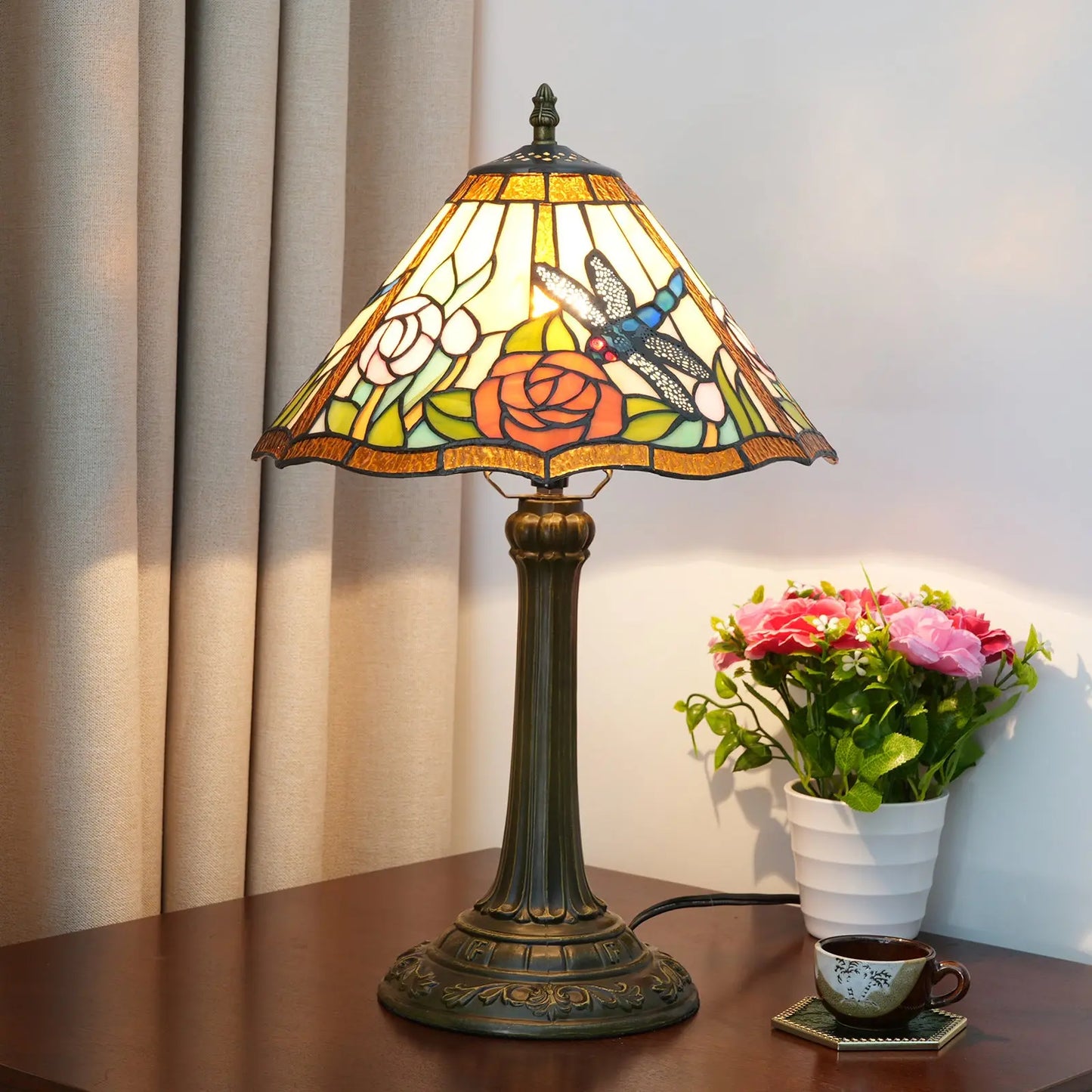 12inch Stained Glass Reading Lamp Dragonfly Lampshade Vintage Tiffany Desk Light - CTL