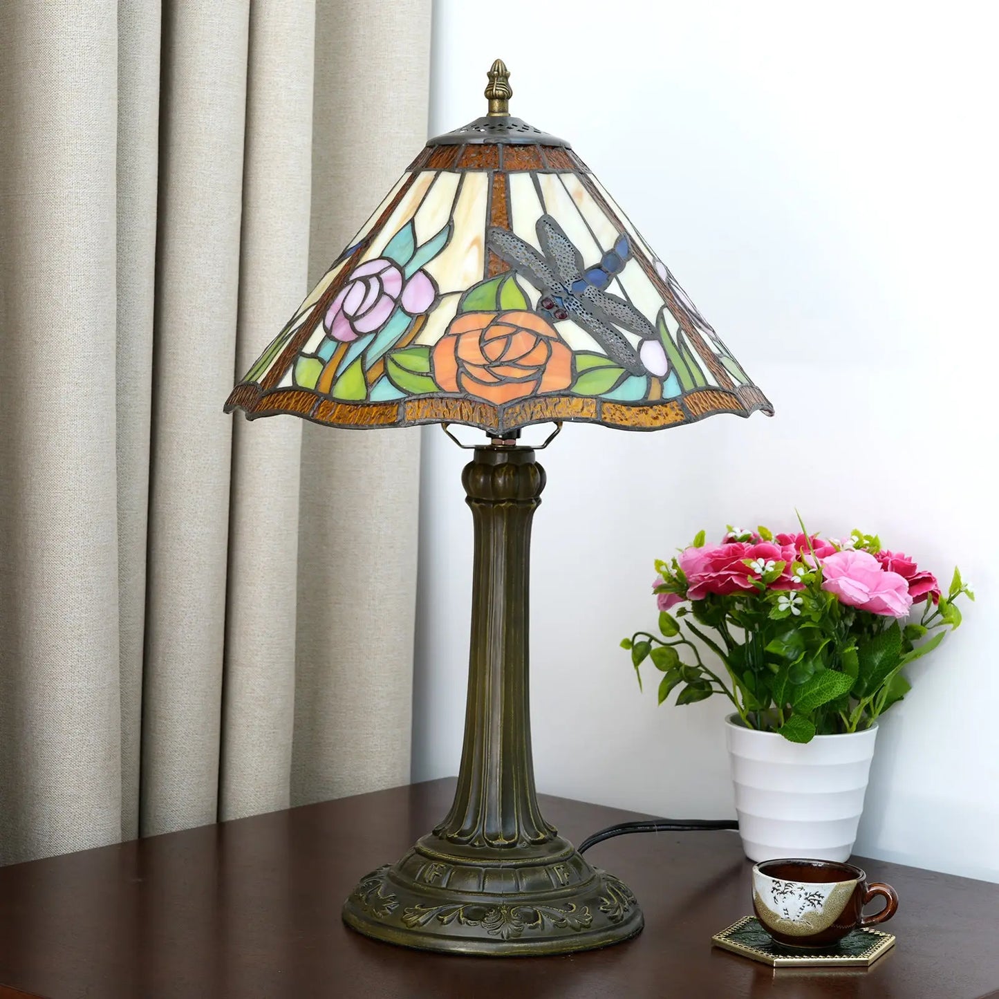 12inch Stained Glass Reading Lamp Dragonfly Lampshade Vintage Tiffany Desk Light - CTL