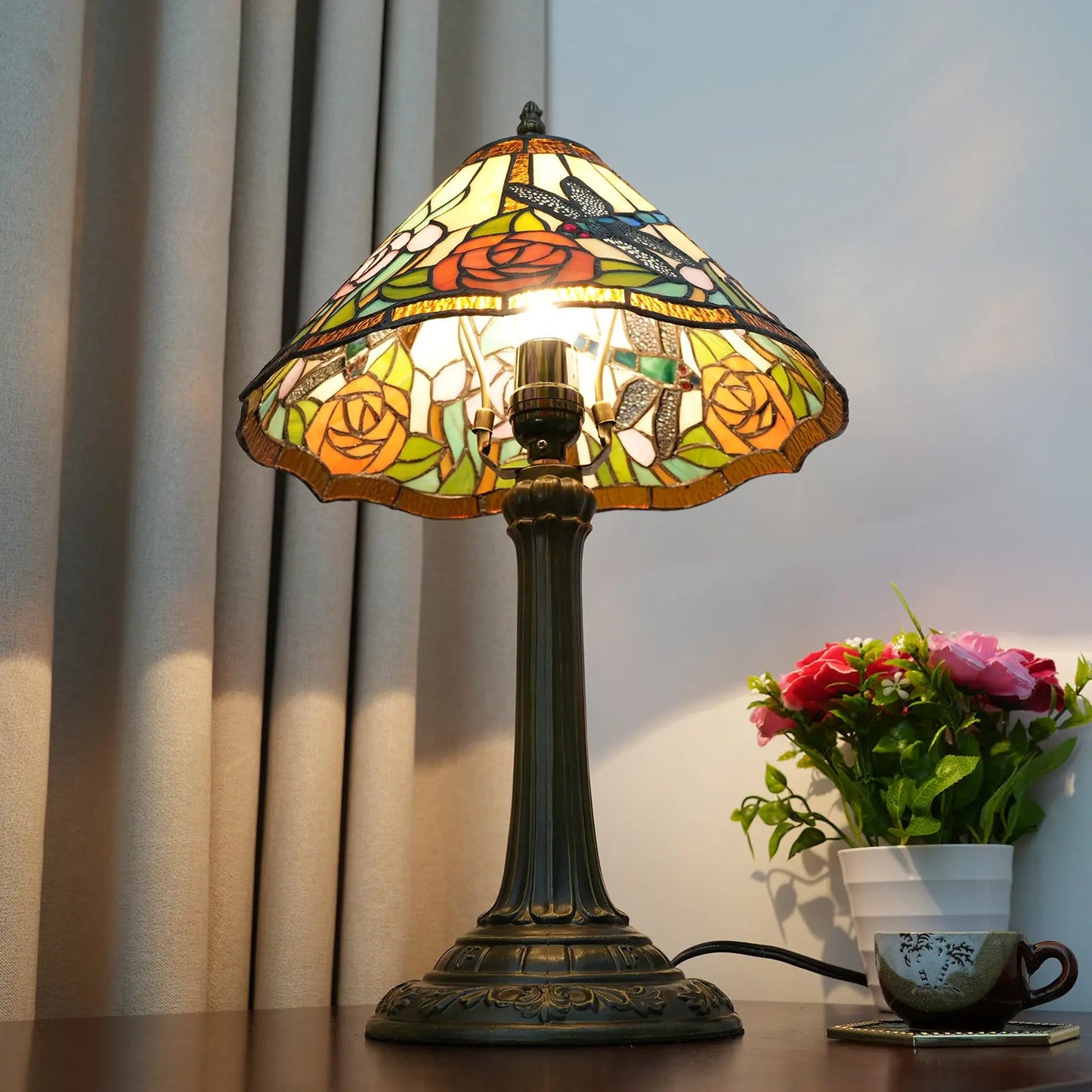 12inch Stained Glass Reading Lamp Dragonfly Lampshade Vintage Tiffany Desk Light - CTL