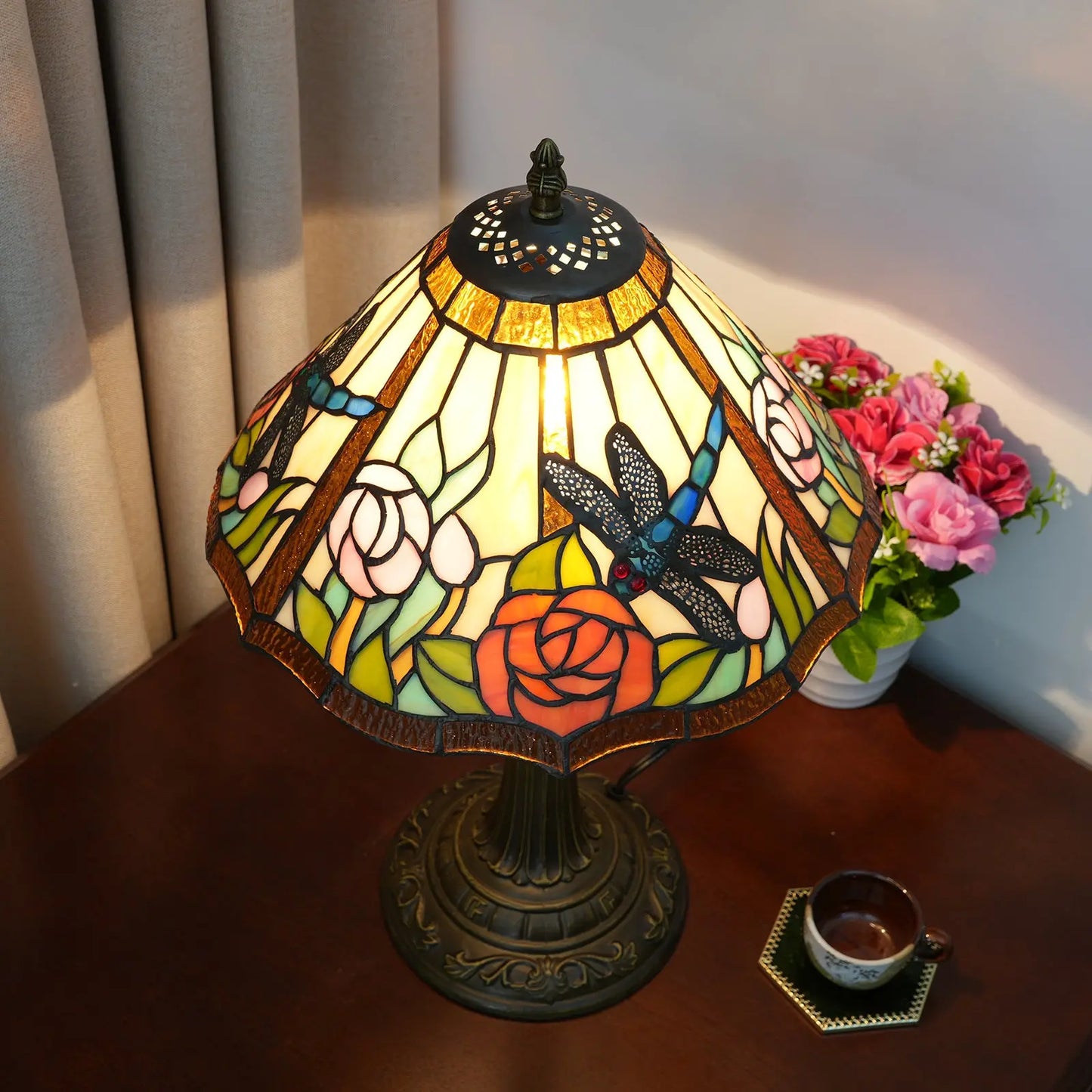 12inch Stained Glass Reading Lamp Dragonfly Lampshade Vintage Tiffany Desk Light - CTL