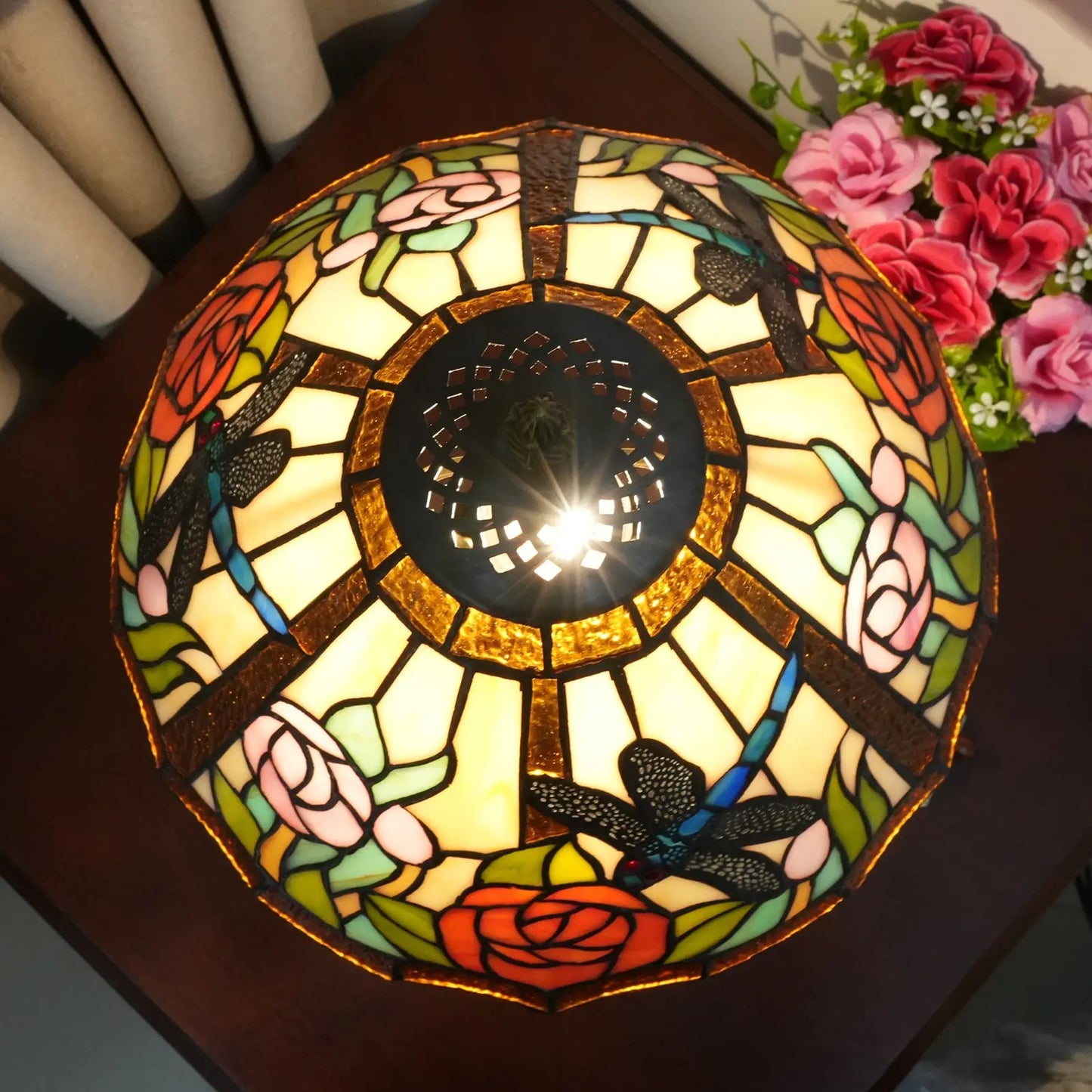 12inch Stained Glass Reading Lamp Dragonfly Lampshade Vintage Tiffany Desk Light - CTL