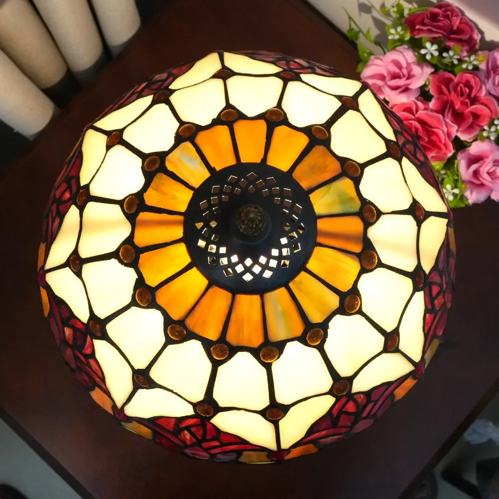 12inch Tiffany Stained Glass Floral Red Tulip Lampshade Vintage Desk Lamp - CTL