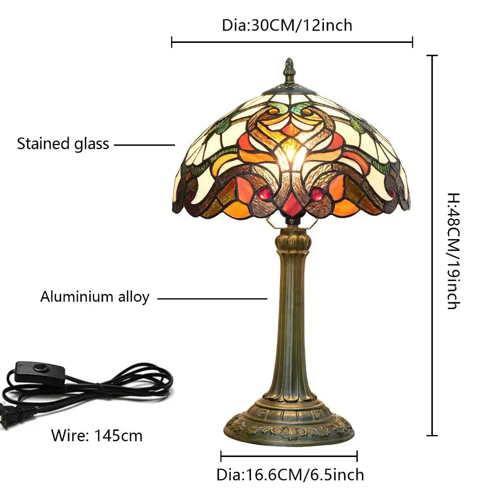 12inch Tiffany Stained Glass Lampshade Vintage Table Lamp for Living Room - CTL
