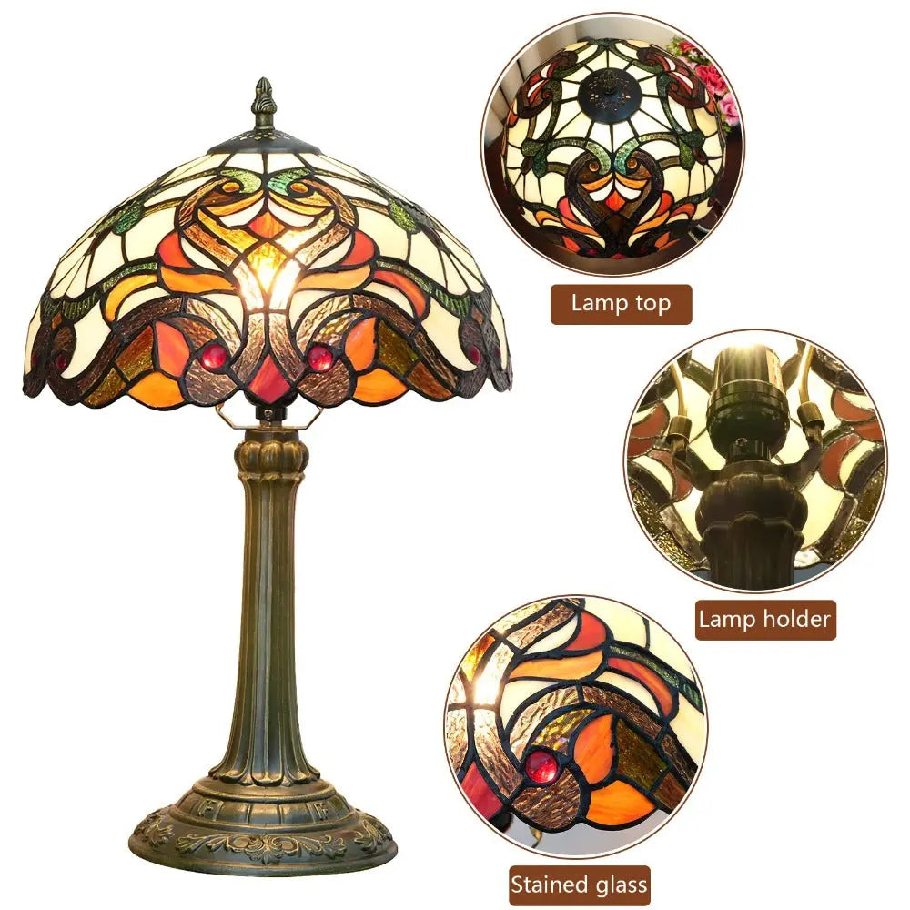 12inch Tiffany Stained Glass Lampshade Vintage Table Lamp for Living Room - CTL