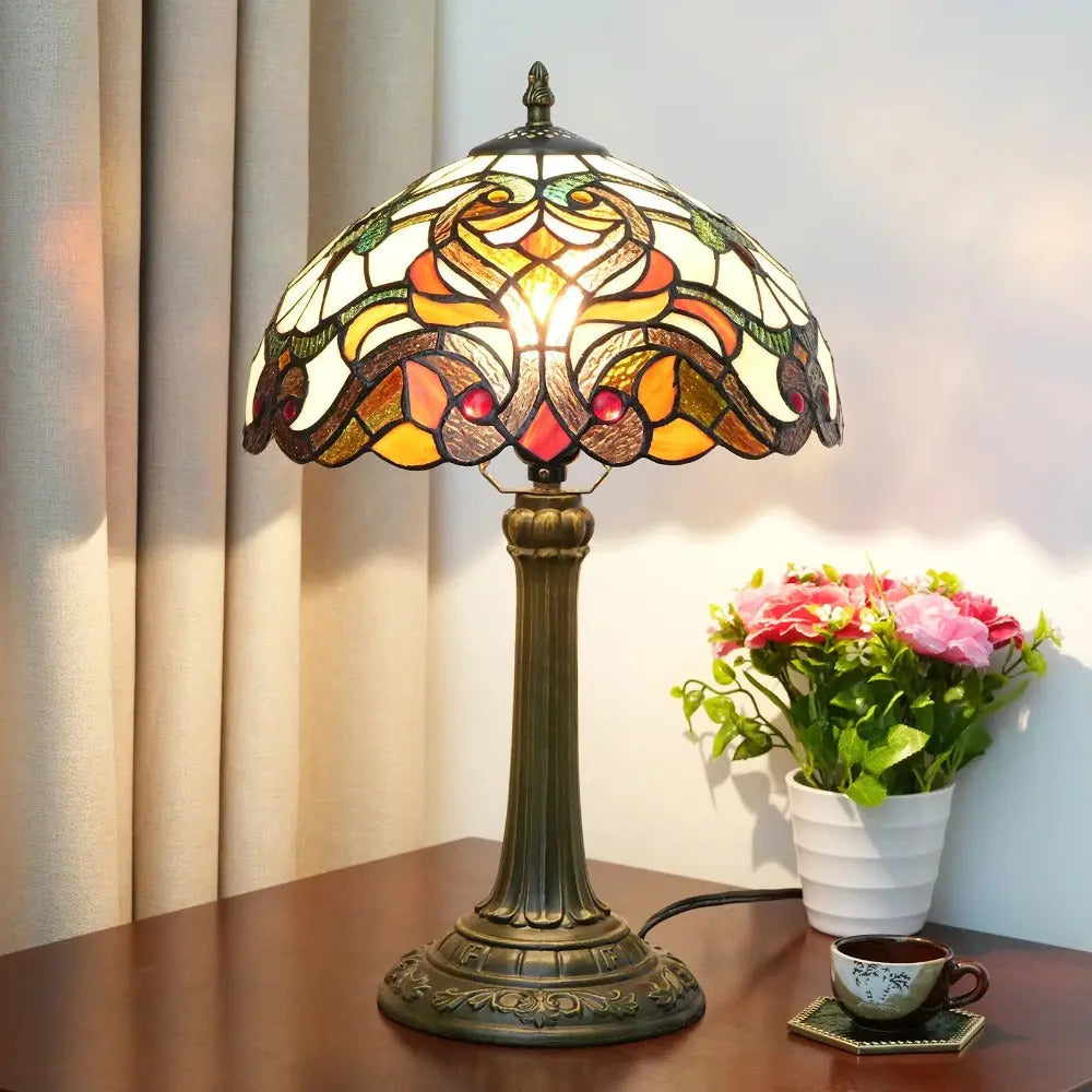 12inch Tiffany Stained Glass Lampshade Vintage Table Lamp for Living Room - CTL