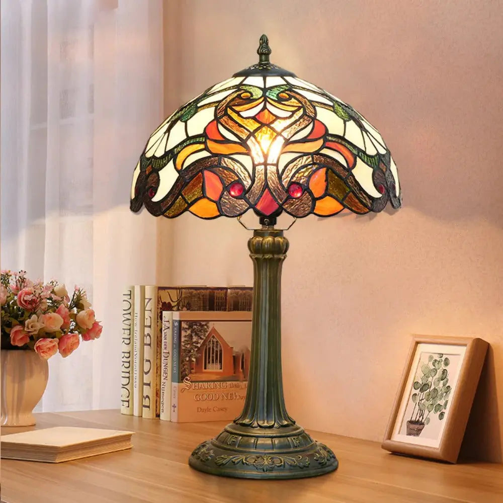12inch Tiffany Stained Glass Lampshade Vintage Table Lamp for Living Room - CTL