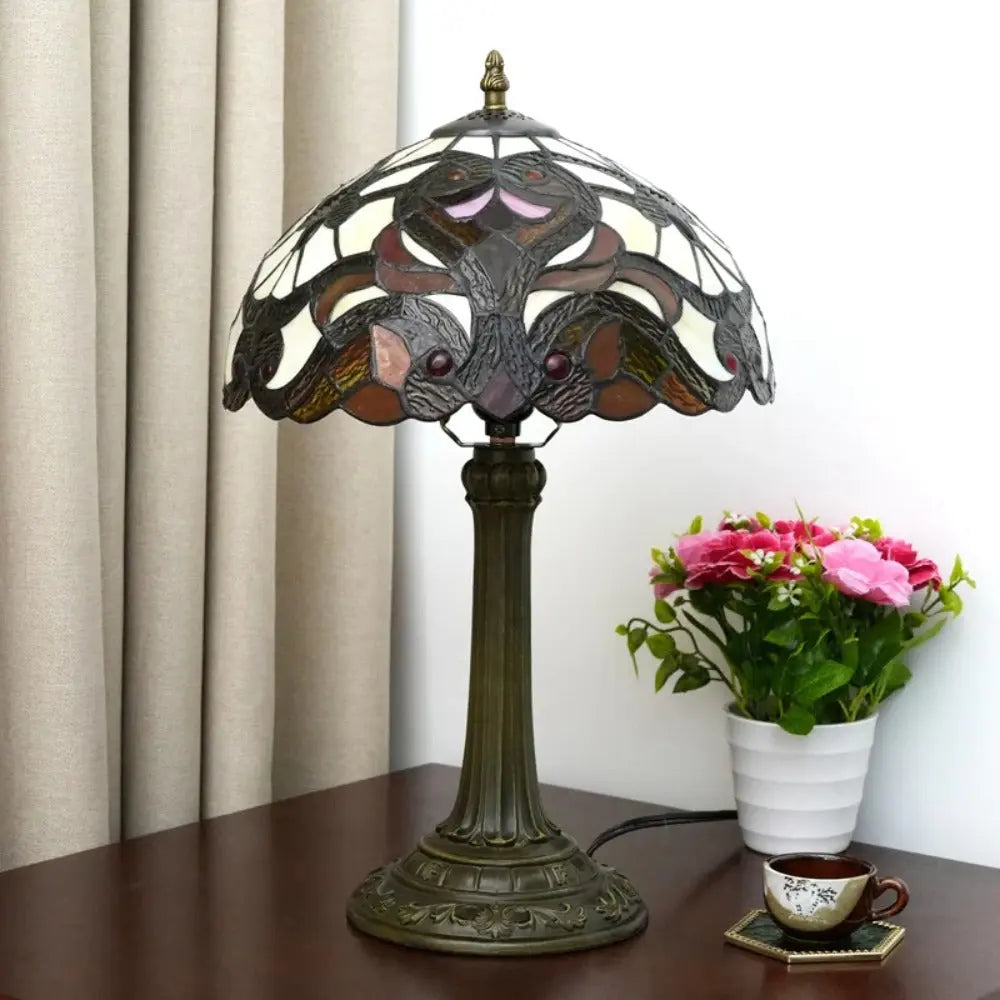12inch Tiffany Stained Glass Lampshade Vintage Table Lamp for Living Room - CTL