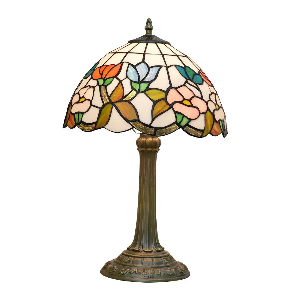 12inch Tiffany Stained Glass Morning Glory Lampshade Vintage Table Lamp - CTL