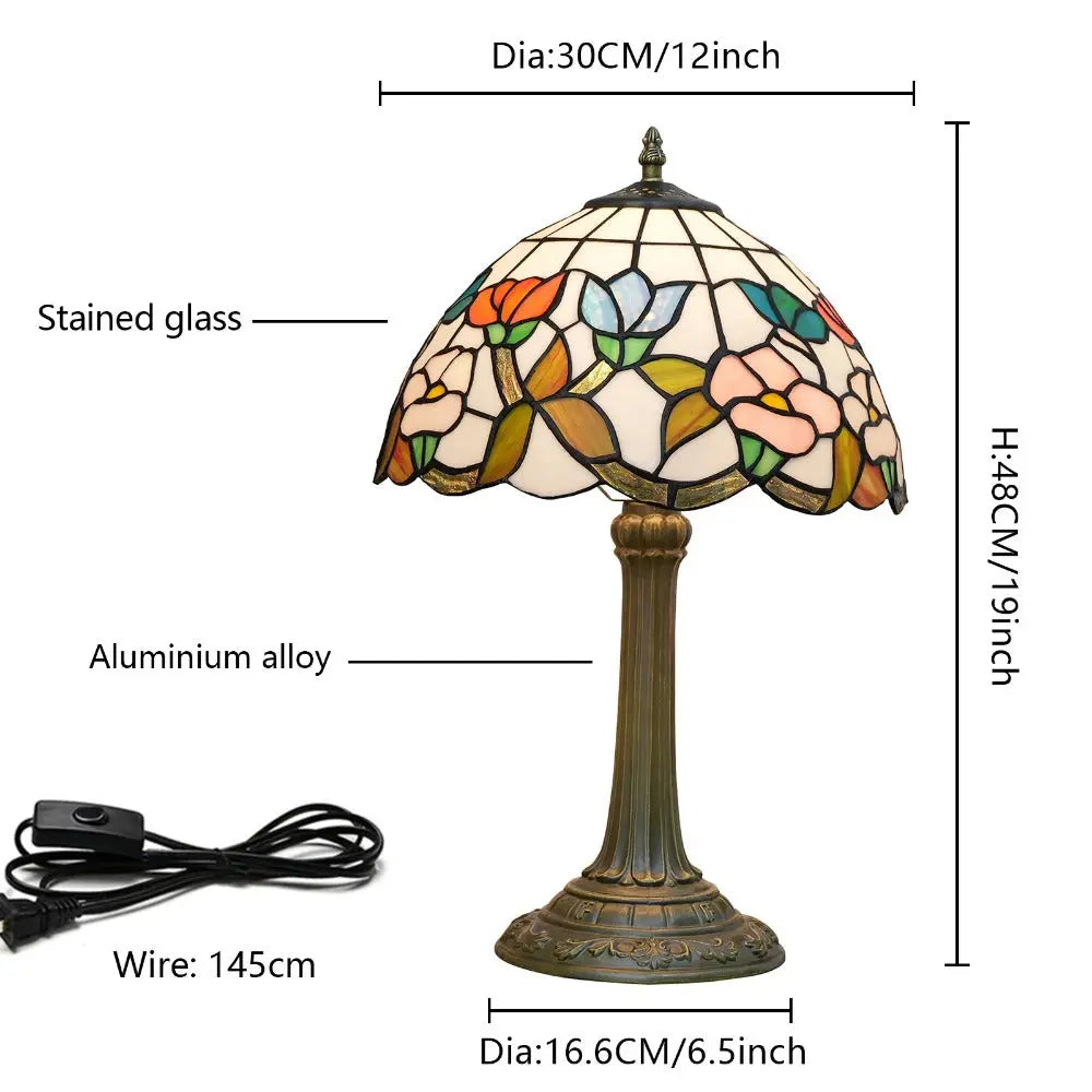 12inch Tiffany Stained Glass Morning Glory Lampshade Vintage Table Lamp - CTL
