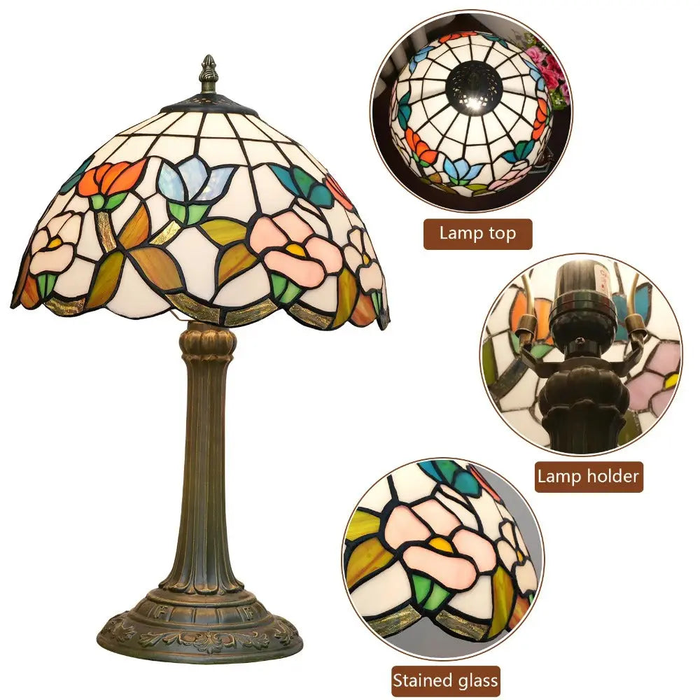 12inch Tiffany Stained Glass Morning Glory Lampshade Vintage Table Lamp - CTL