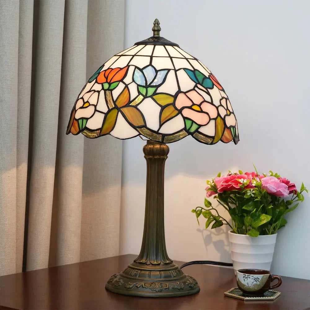 12inch Tiffany Stained Glass Morning Glory Lampshade Vintage Table Lamp - CTL
