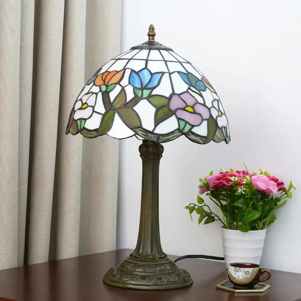 12inch Tiffany Stained Glass Morning Glory Lampshade Vintage Table Lamp - CTL