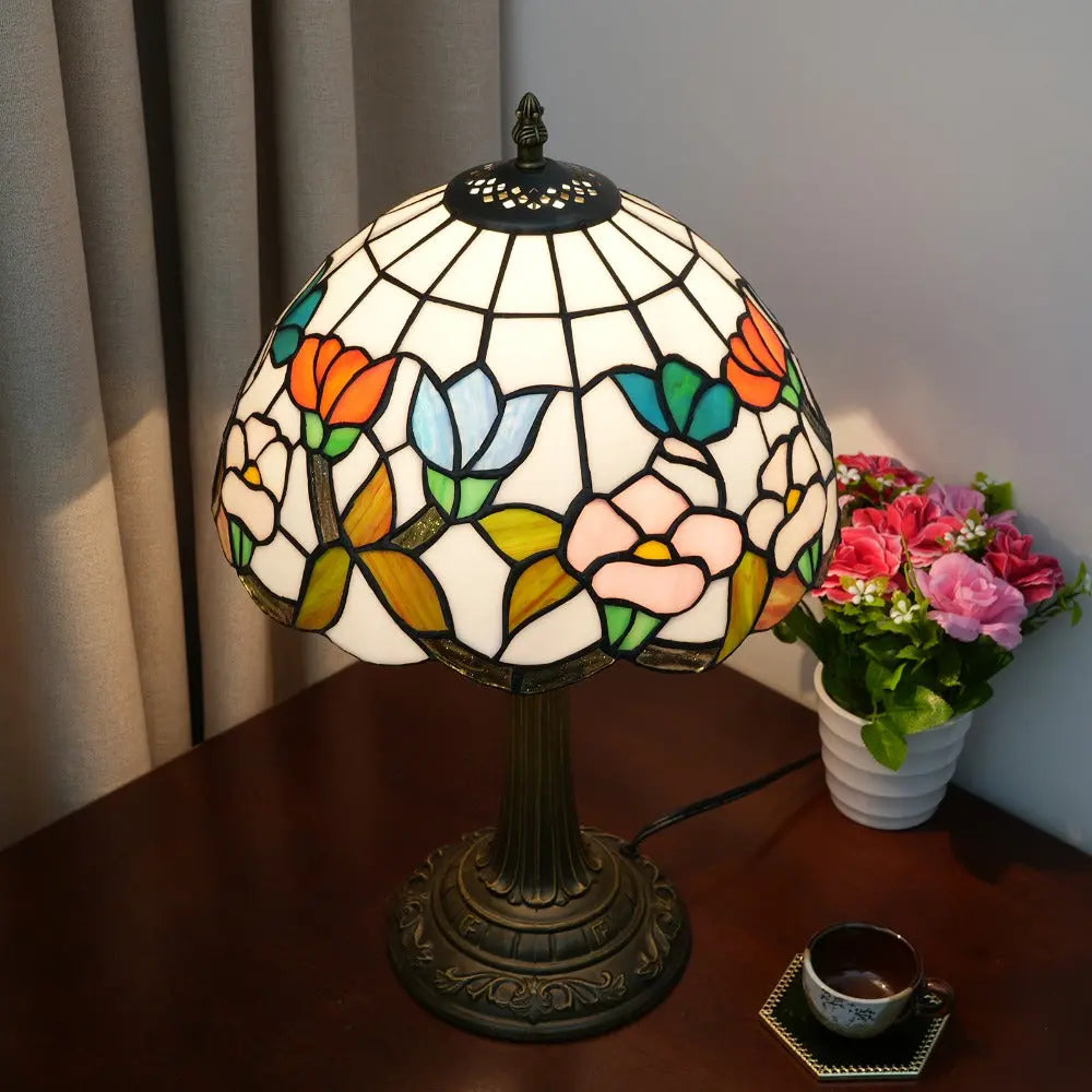 12inch Tiffany Stained Glass Morning Glory Lampshade Vintage Table Lamp - CTL
