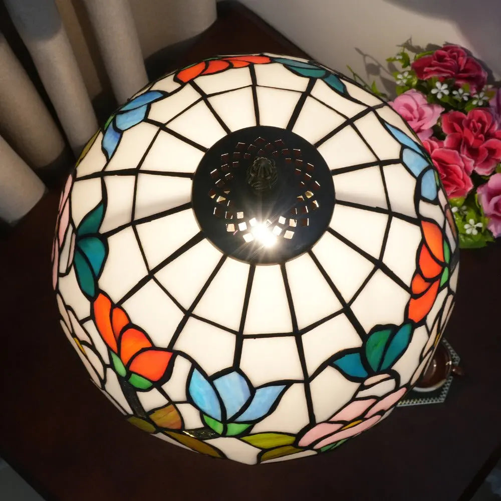 12inch Tiffany Stained Glass Morning Glory Lampshade Vintage Table Lamp - CTL