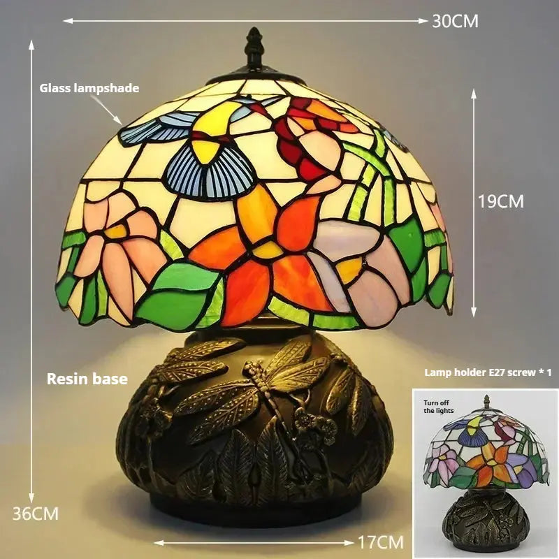 12inch Tiffany Stained Glass Pearl Hummingbird Lampshade Vintage Desk Lamp - CTL