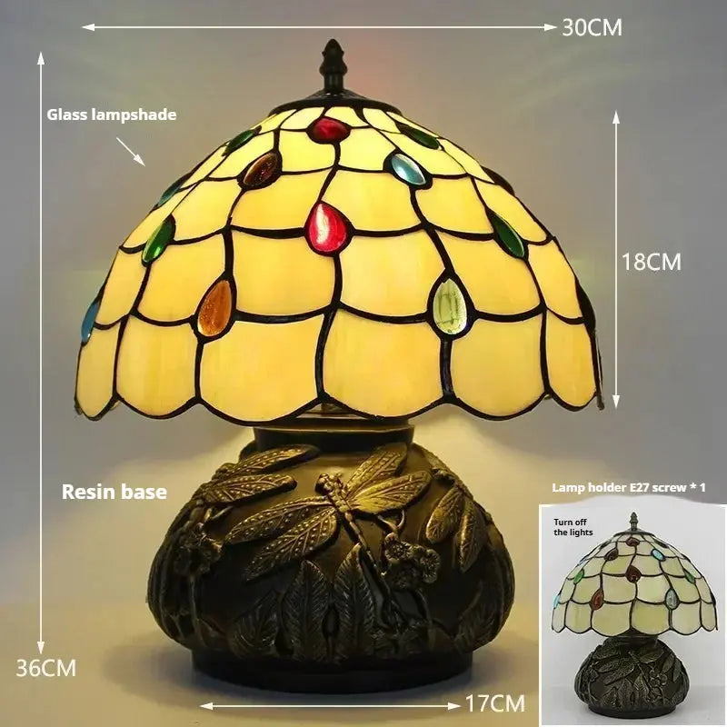 12inch Tiffany Stained Glass Pearl Hummingbird Lampshade Vintage Desk Lamp - CTL
