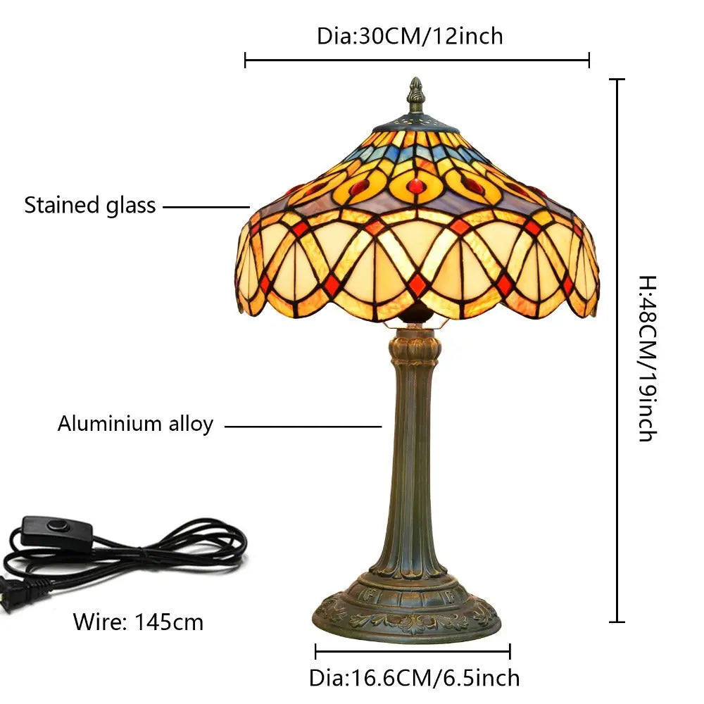 12inch Tiffany Stained Glass Retro Feathers Lampshade Vintage Table Lamp - CTL